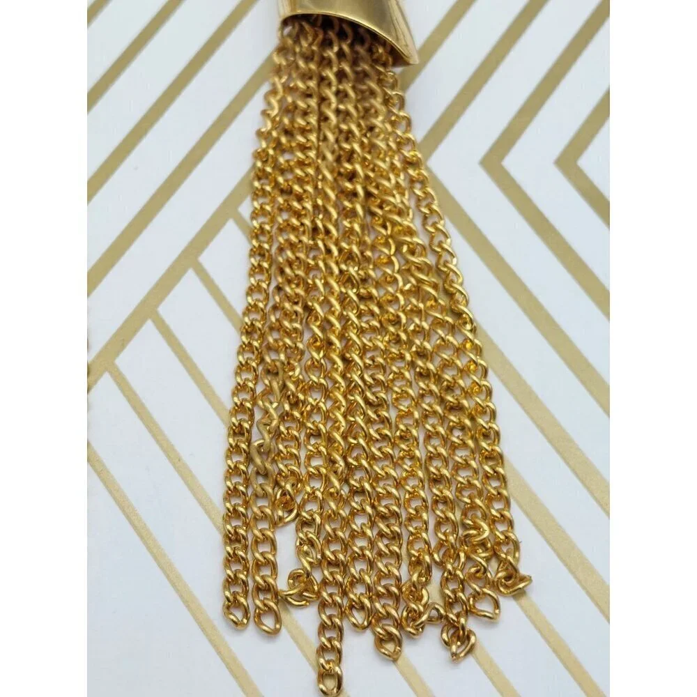 Brand New Tassel Chain Earrings Gold Tone Judy's Super Long Dangle Statement 5